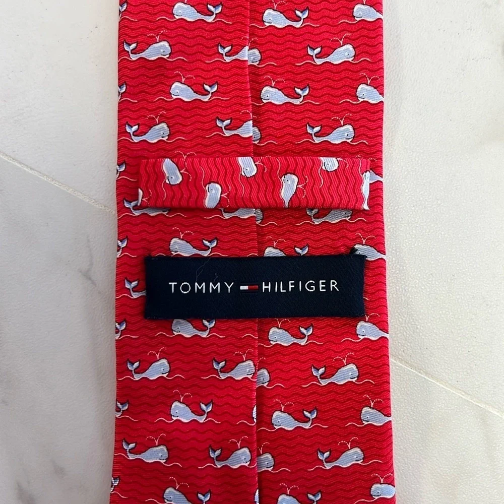 Tommy Hilfiger Red Whale 100% Silk Tie 61”
